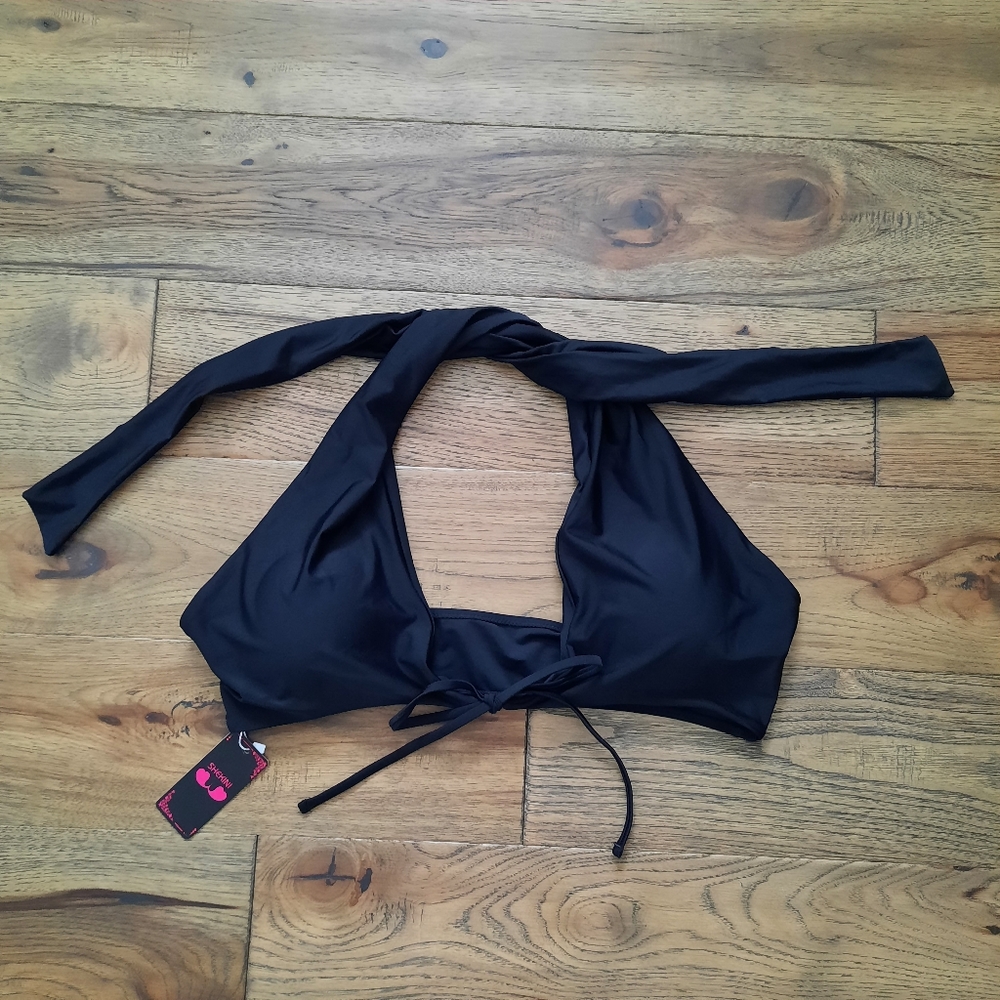 Shekini Tie Front Plus Size Halter Bikini Top